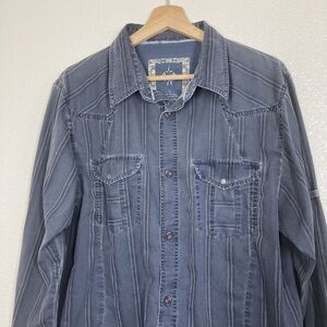 Prana Shirt Mens Large Western Button Up Long Sleeve Denim Look Casual